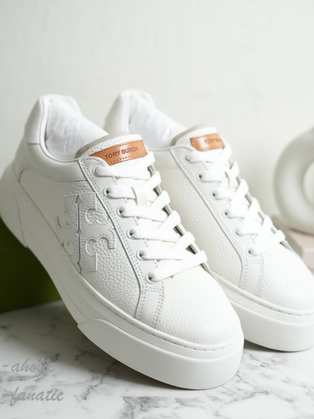 Tory Burch Signature Color Block Platform Leather Sneaker Shoes in White NIB